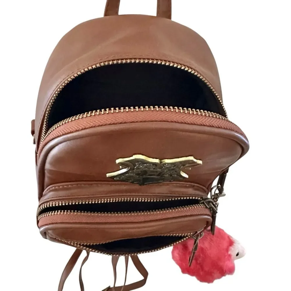 Harry Potter Hogwarts Crest Mini Backpack with Pink Pygmy Puff Keyring Brown